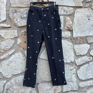 PacSun High Rise Straight Leg Daisy Embroidered Black Wash Jeans Women’s Size 25